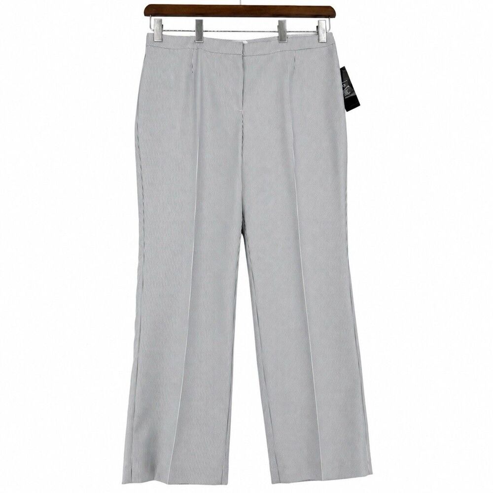 Le Suit The Hamptons Pants Women 16 Black White Pinstripe Straight Leg Work NWT